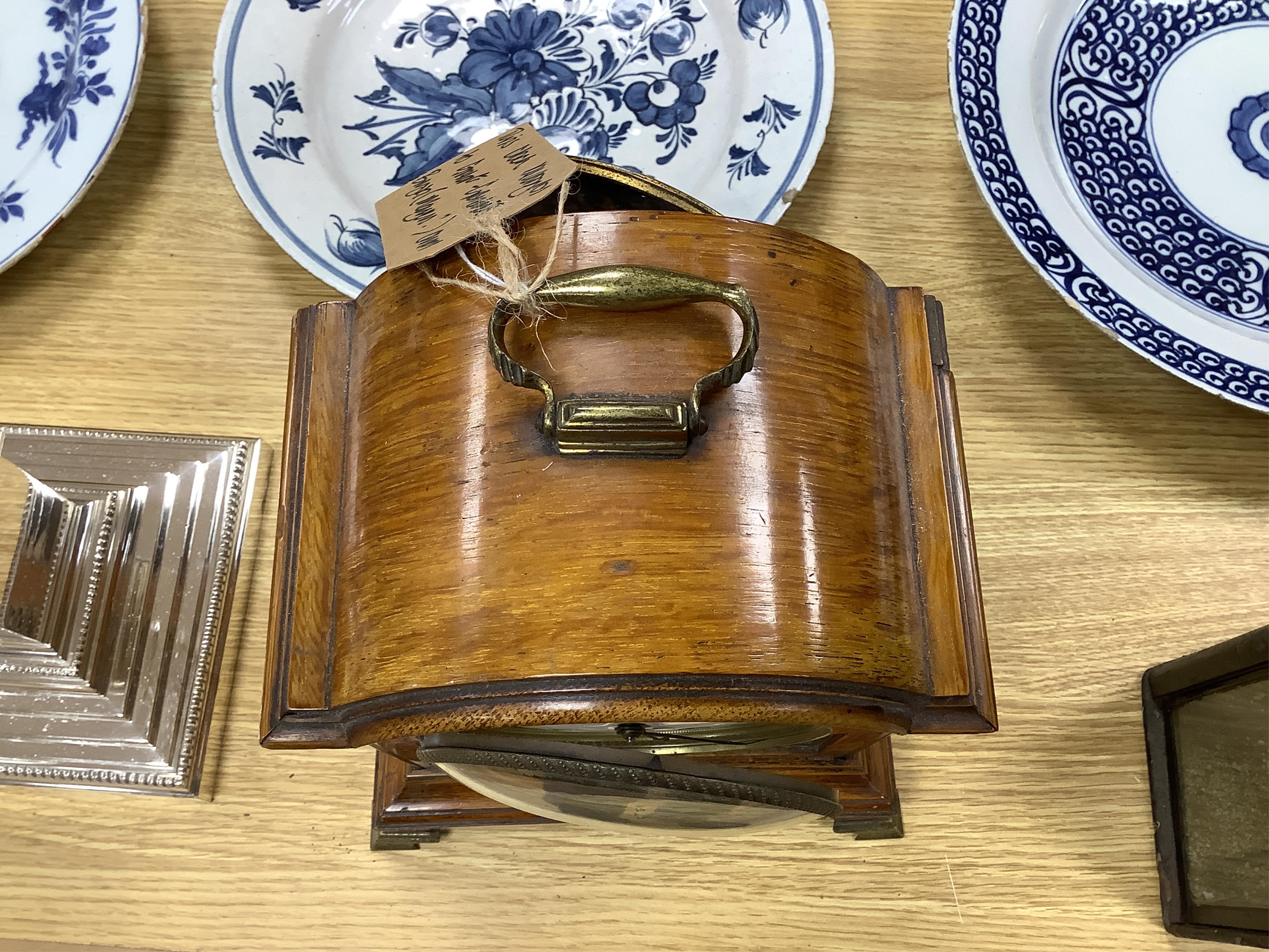 A 19th century mahogany eight day mantel clock with enamel dial and pendulum, 30cm high. Condition - fair, not tested